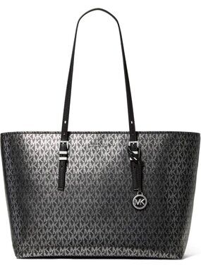 Women’s  Silver-tone Hardware/Foil Printed Mk Signature Smooth Nappa Leather/Bla
